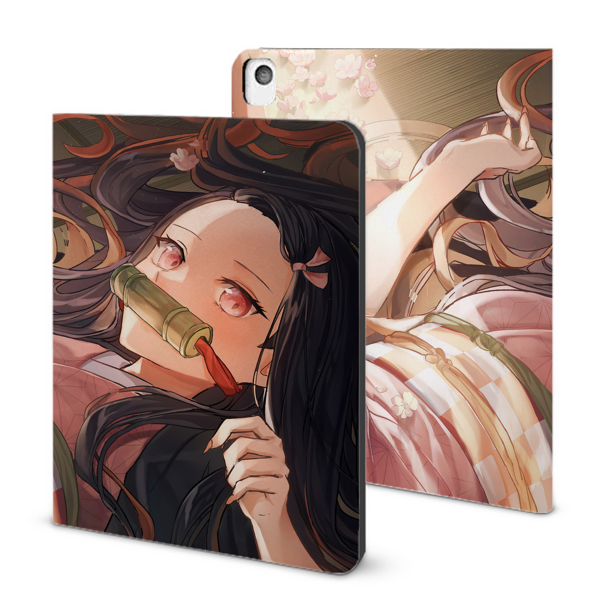 （画像用） 鬼滅の刃（きめつのやいば）竈門 禰󠄀豆子／かまど ねずこ Kamado Nezuko IPadケース ペンホルダー付き ブックスタイルデザイン